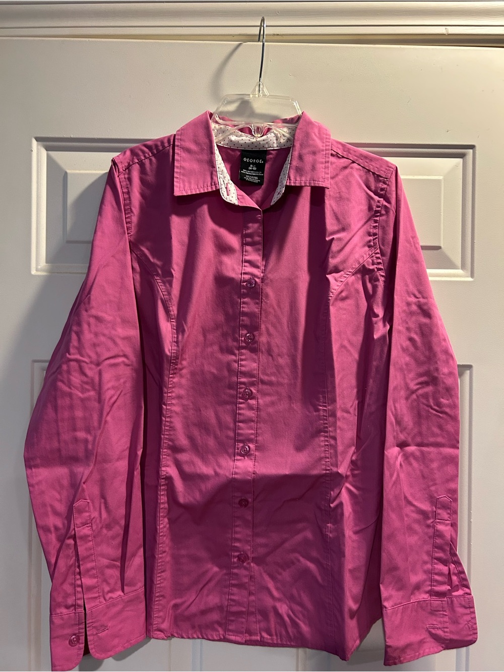 George Orchid Pink Button-Up Blouse with Polka Dot Trim
